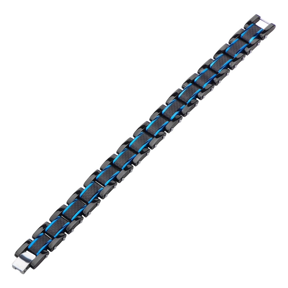 BLUE STRIPE CARBON FIBER BLACK MENS BRACELET